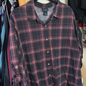 Purple and black plus size button up 3/4 sleeve